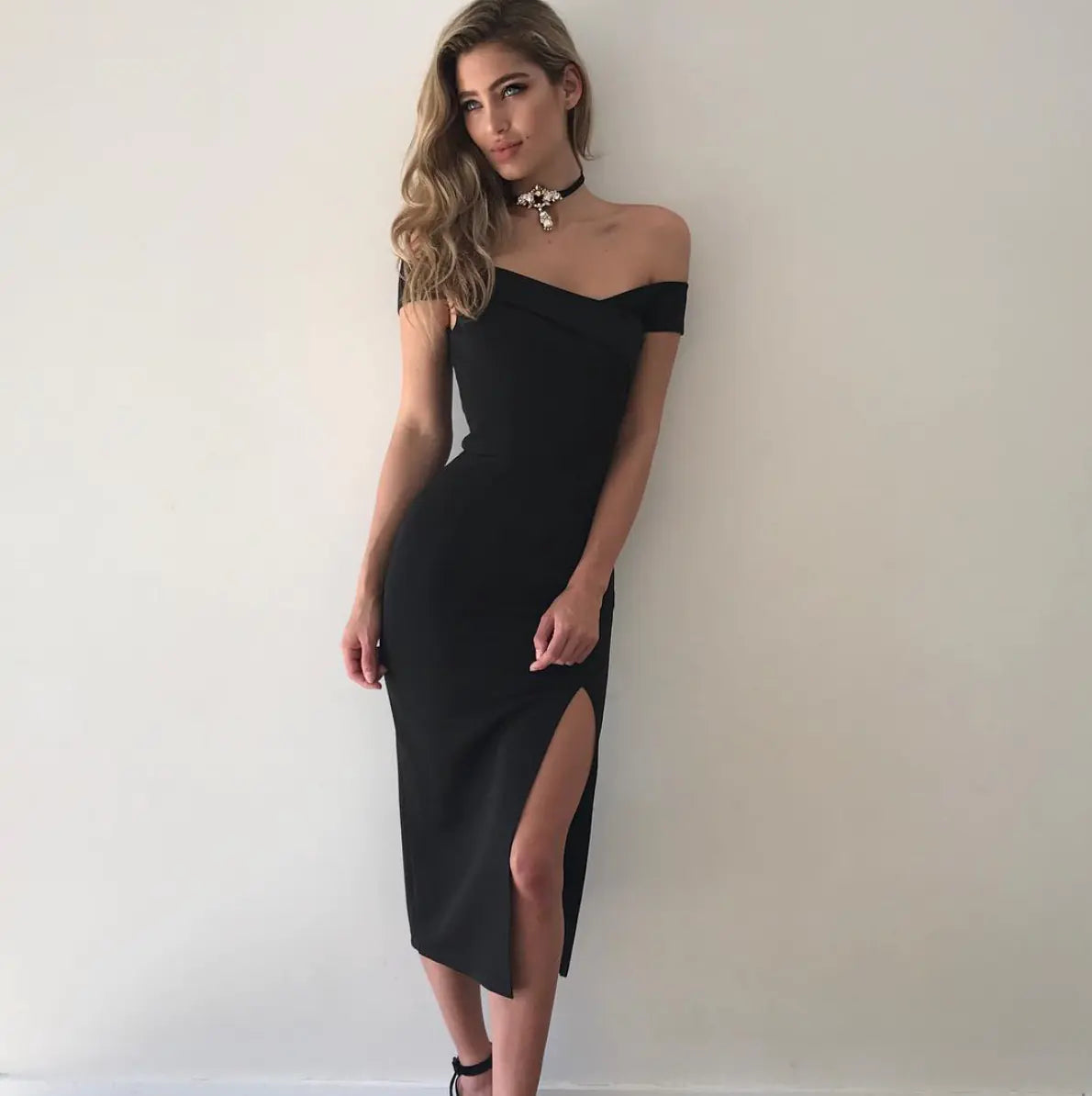 Elegant Off-Shoulder Midi Dress for Women