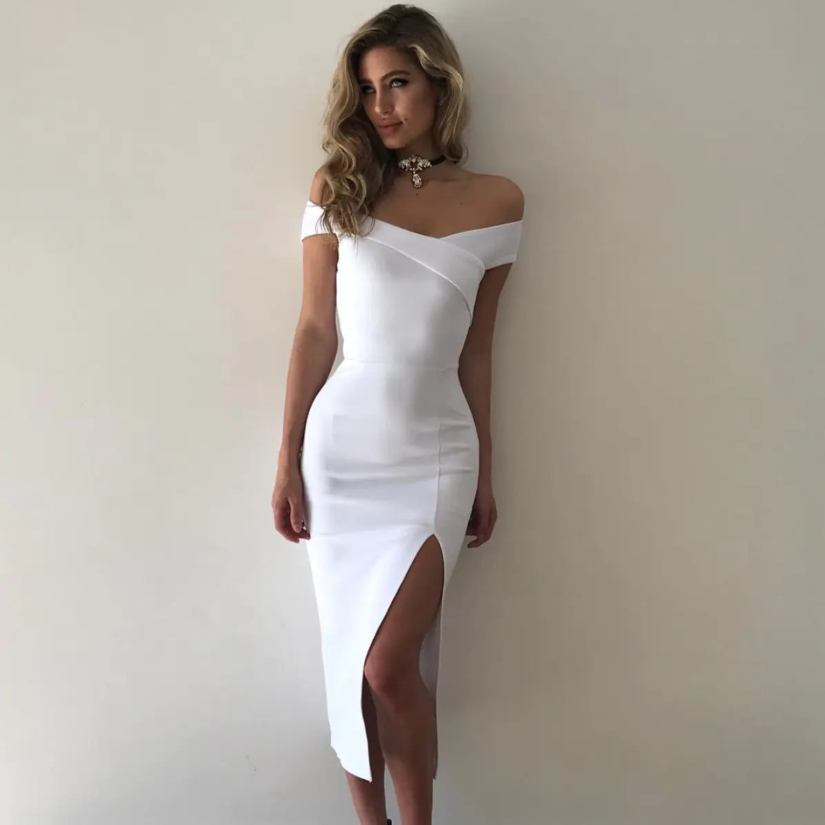 Elegant Off-Shoulder Midi Dress for Women